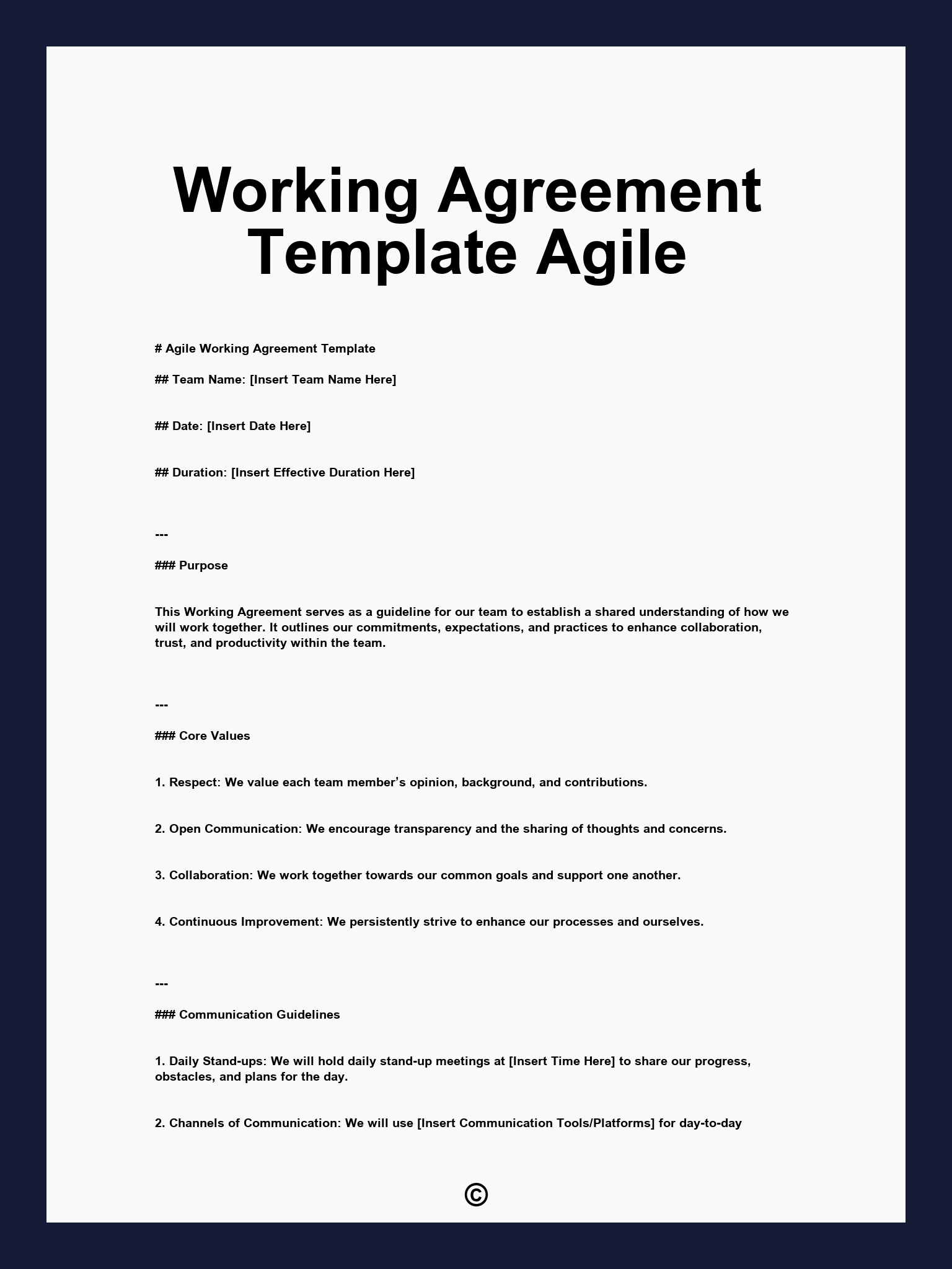 Working Agreement Template Agile
